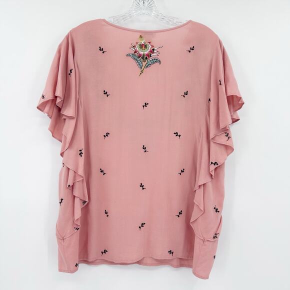 Sundance Magdalena Floral Embroidered Flutter Sleeve Boho Top Pink Womens Size M - Picture 9 of 12